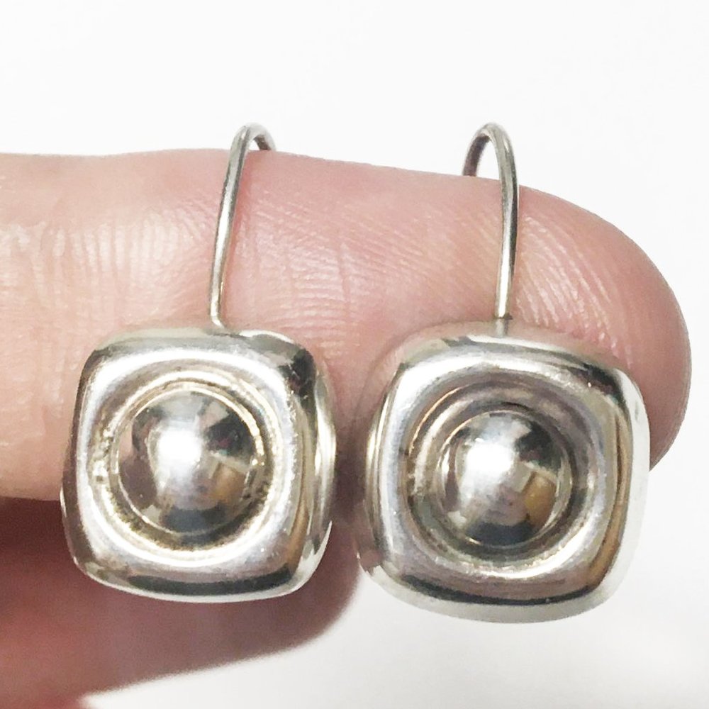 Silver Geometric Drop Huggie Earrings